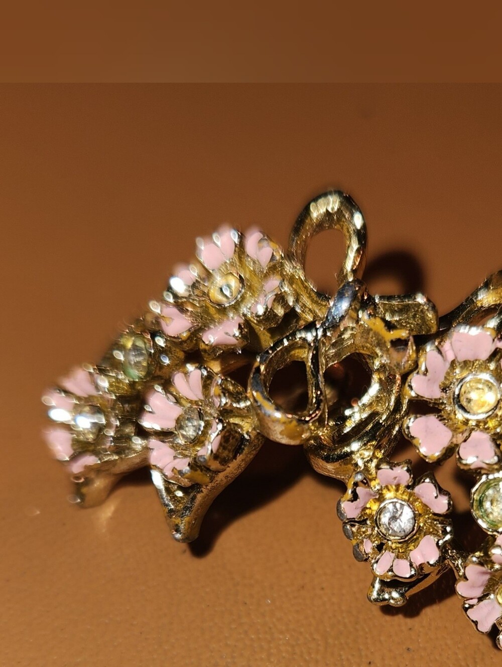 Gold-Tone Floral Crystal Earrings with Pink Enamel Accents